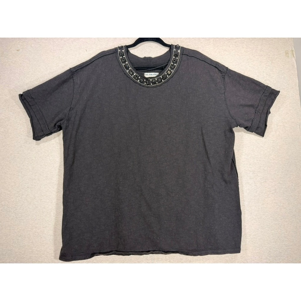 We The Free Embellished T-Shirt Womens Medium Black Good Beaded Rhinestone‎ Boho
